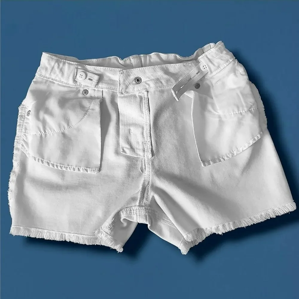Cat & Jack Girls Jean Shorts White Cutoff Mid-Rise Size Large Elastic Waistband